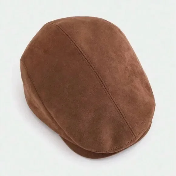Classic Brown Suede Newsboy Flat Cap - Picture 3 of 8